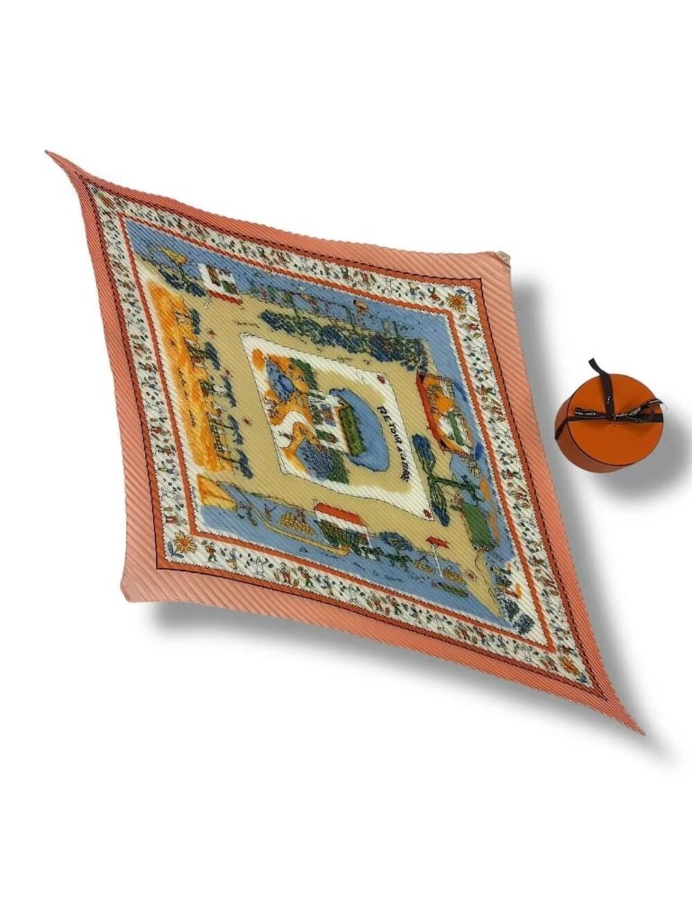Hermes Pleats Tour Terre Return Silk Pink Scarf